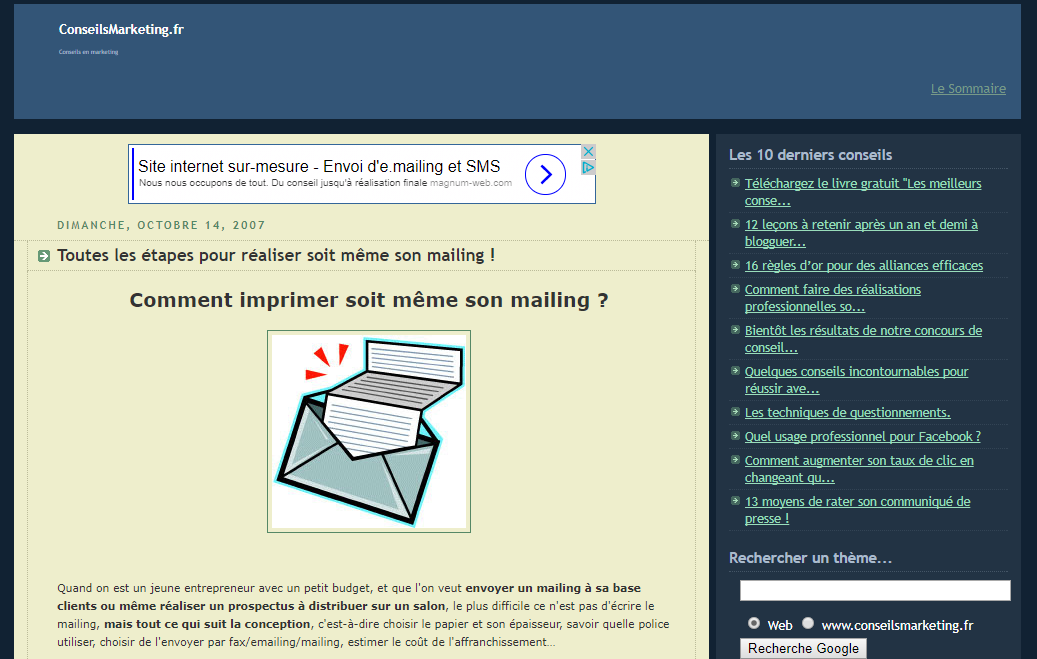 ConseilsMarketing.com à l'époquer de Blogger.com
